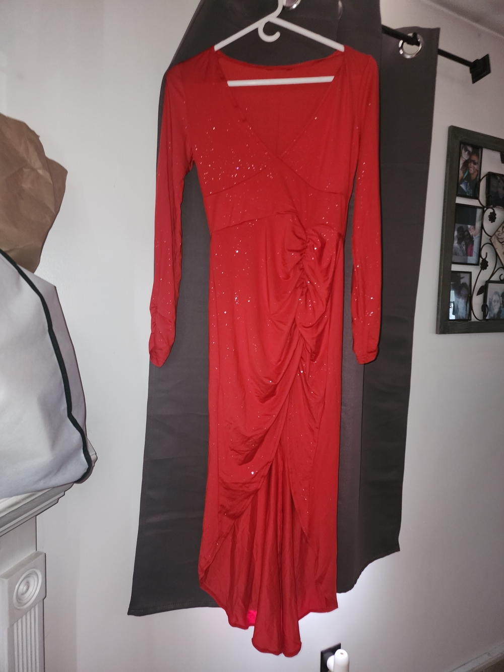 Red Long Sleeve Ruched Maxi Dress